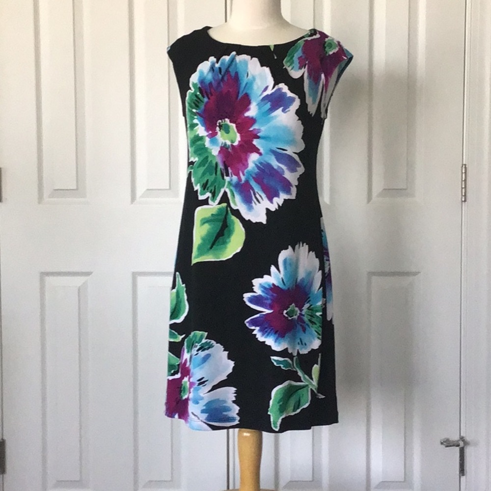 Casual black floral London Times dress, size 8
